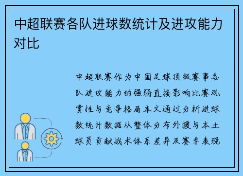 中超联赛各队进球数统计及进攻能力对比